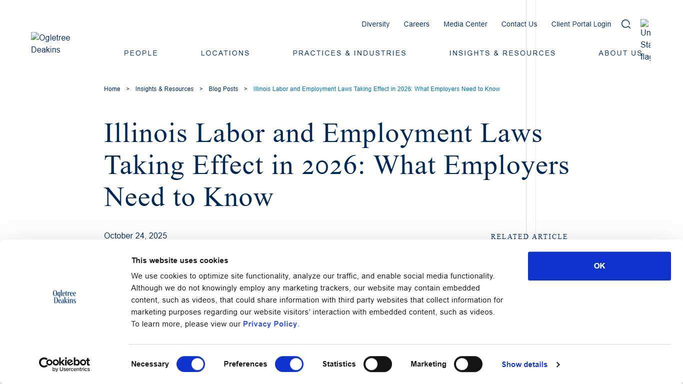 Illinois Labor and Employment Laws Taking Effect in 2026: What Employers Need to Know - Ogletree